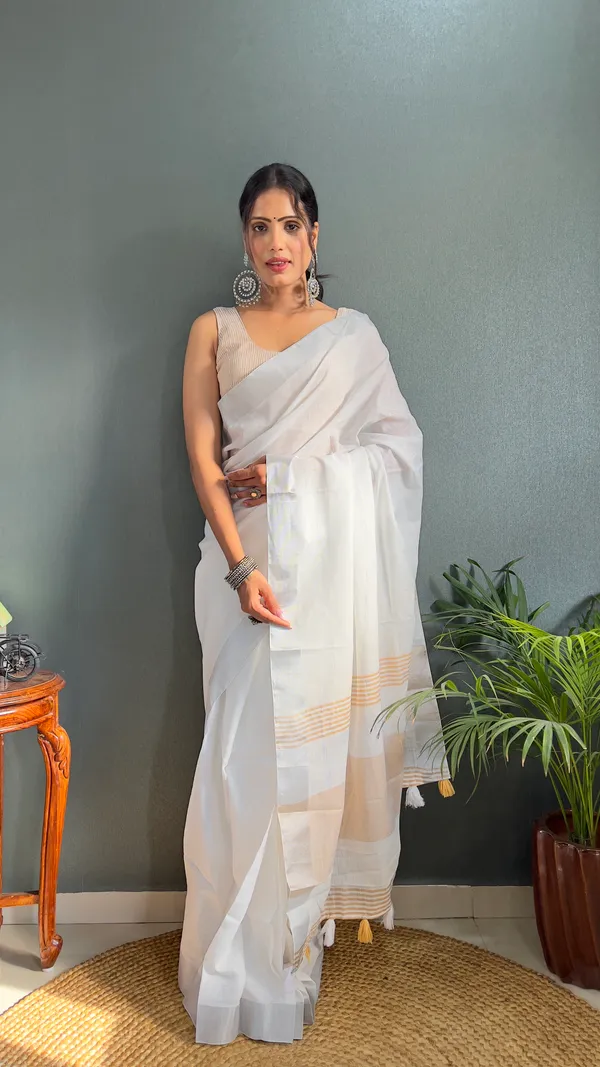 Yellow_Ready_To_Wear_Pure_Khadi_Linen_Cotton_Silk_Saree_With_Blouse_Piece_For_Women