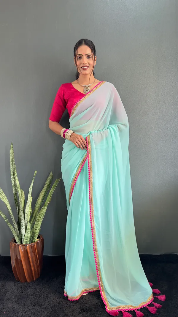 Aqua_Ready_To_Wear_Pure_Georgette_Saree_With_Fancy_Embroidlace_And_Blouse_Piece_For_Women