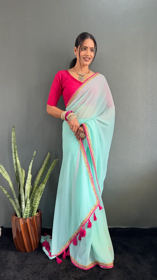 Aqua_Ready_To_Wear_Pure_Georgette_Saree_With_Fancy_Embroidlace_And_Blouse_Piece_For_Women