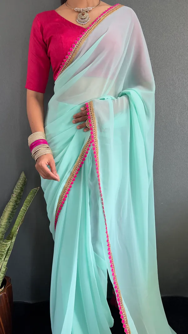 Aqua_Ready_To_Wear_Pure_Georgette_Saree_With_Fancy_Embroidlace_And_Blouse_Piece_For_Women