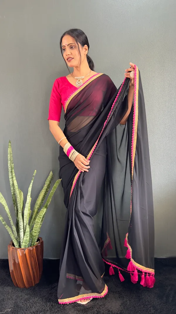 Black_Ready_To_Wear_Pure_Georgette_Saree_With_Fancy_Embroidlace_And_Blouse_Piece_For_Women