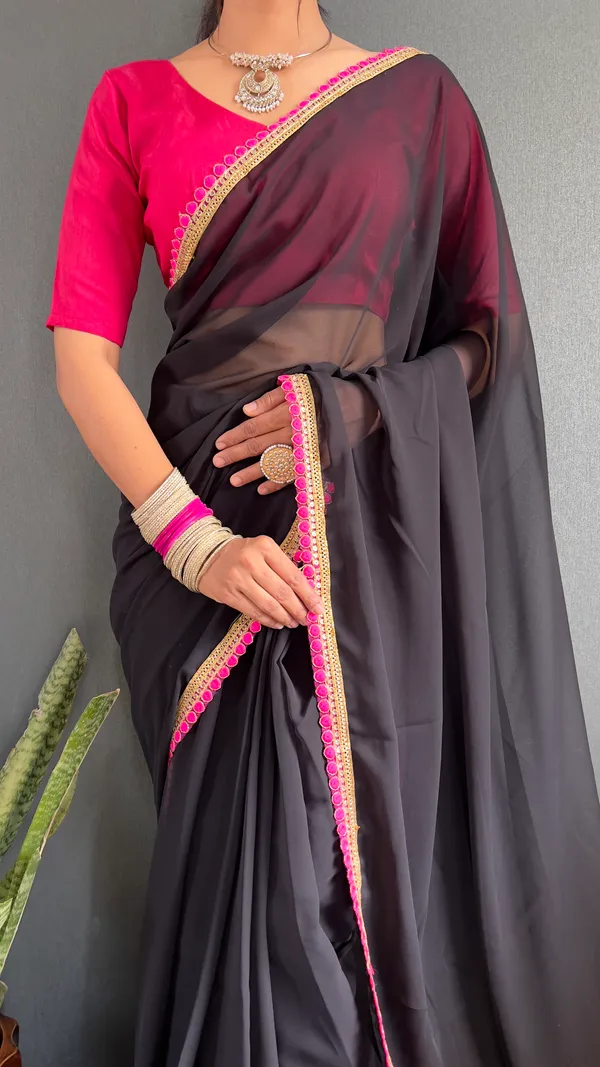 Black_Ready_To_Wear_Pure_Georgette_Saree_With_Fancy_Embroidlace_And_Blouse_Piece_For_Women
