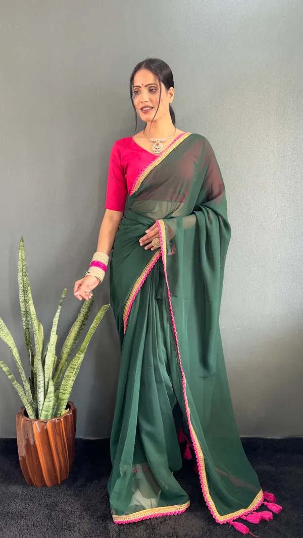 Green_Ready_To_Wear_Pure_Georgette_Saree_With_Fancy_Embroidlace_And_Blouse_Piece_For_Women