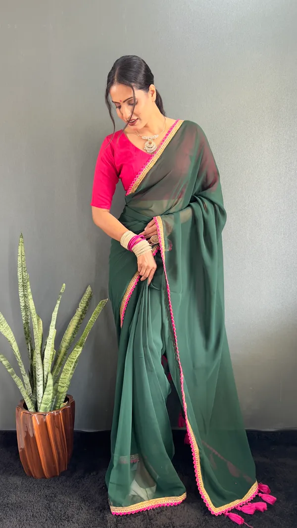 Green_Ready_To_Wear_Pure_Georgette_Saree_With_Fancy_Embroidlace_And_Blouse_Piece_For_Women
