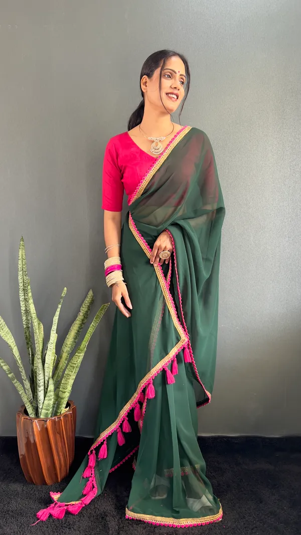 Green_Ready_To_Wear_Pure_Georgette_Saree_With_Fancy_Embroidlace_And_Blouse_Piece_For_Women
