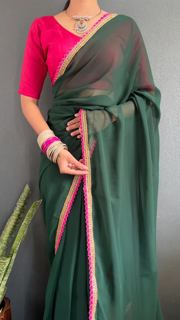 Green_Ready_To_Wear_Pure_Georgette_Saree_With_Fancy_Embroidlace_And_Blouse_Piece_For_Women