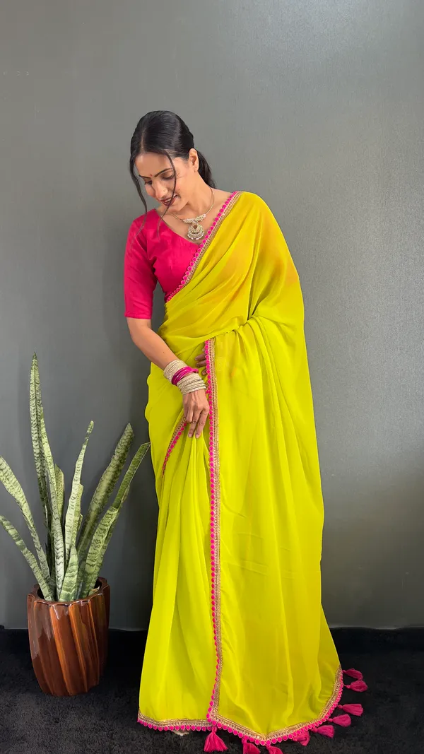 Lemon_Ready_To_Wear_Pure_Georgette_Saree_With_Fancy_Embroidlace_And_Blouse_Piece_For_Women