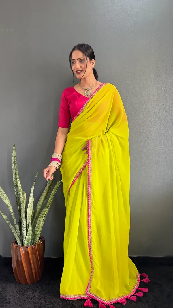 Lemon_Ready_To_Wear_Pure_Georgette_Saree_With_Fancy_Embroidlace_And_Blouse_Piece_For_Women