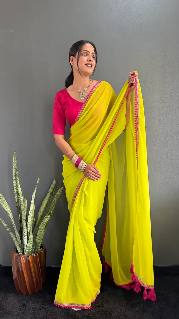 Lemon_Ready_To_Wear_Pure_Georgette_Saree_With_Fancy_Embroidlace_And_Blouse_Piece_For_Women