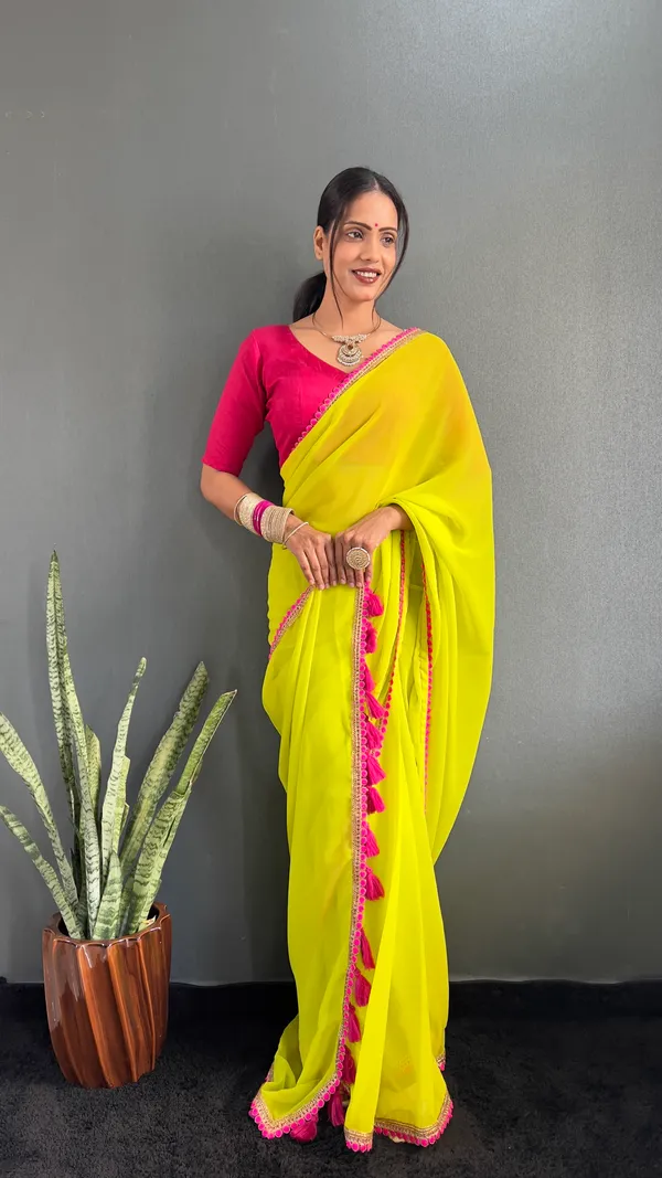 Lemon_Ready_To_Wear_Pure_Georgette_Saree_With_Fancy_Embroidlace_And_Blouse_Piece_For_Women