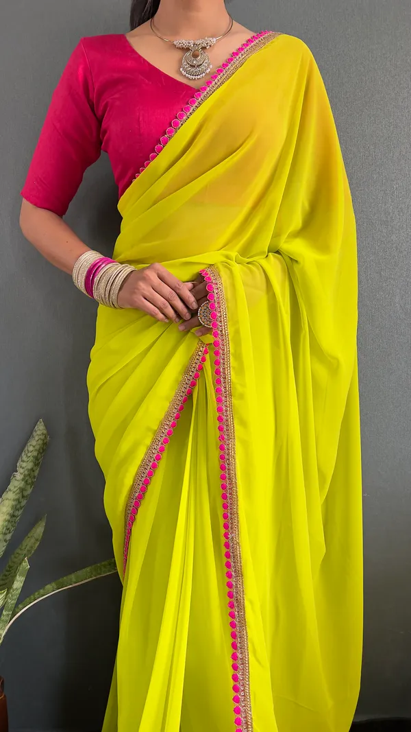 Lemon_Ready_To_Wear_Pure_Georgette_Saree_With_Fancy_Embroidlace_And_Blouse_Piece_For_Women
