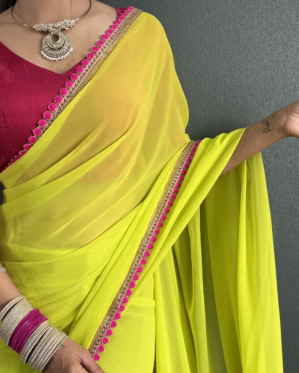 Lemon_Ready_To_Wear_Pure_Georgette_Saree_With_Fancy_Embroidlace_And_Blouse_Piece_For_Women