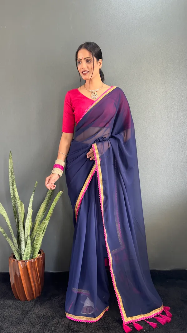 Navy_Ready_To_Wear_Pure_Georgette_Saree_With_Fancy_Embroidlace_And_Blouse_Piece_For_Women