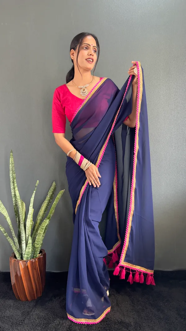 Navy_Ready_To_Wear_Pure_Georgette_Saree_With_Fancy_Embroidlace_And_Blouse_Piece_For_Women