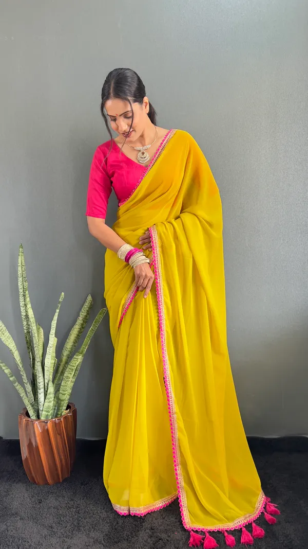 Yellow_Ready_To_Wear_Pure_Georgette_Saree_With_Fancy_Embroidlace_And_Blouse_Piece_For_Women