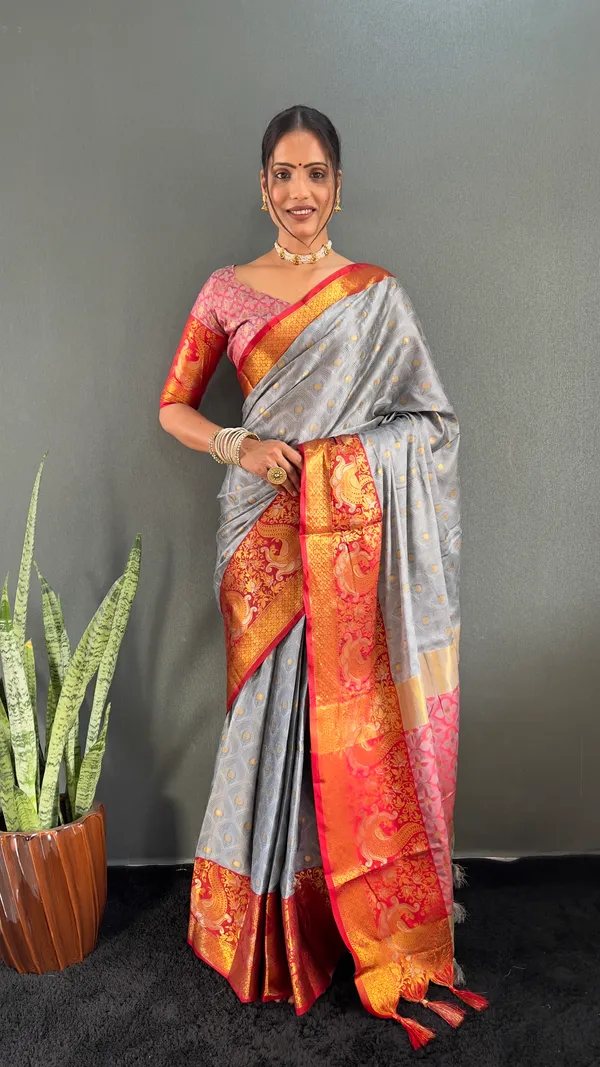Grey_Timeless_Tapestry_Ready_To_Wear_Pure_Kanjivaram_Silk_Saree_With_Blouse_Piece_For_Women