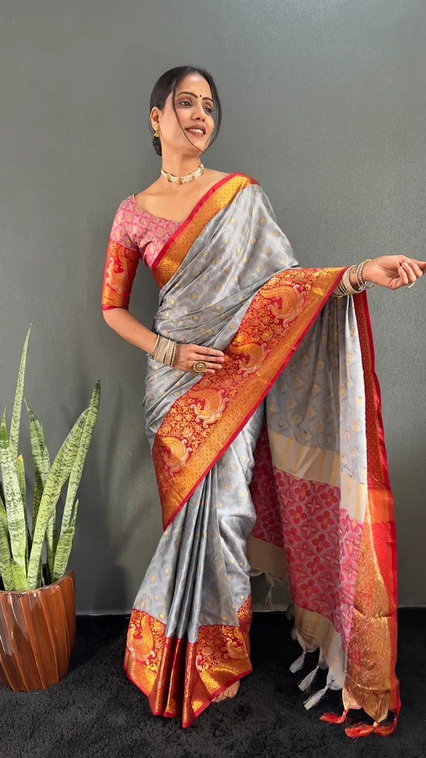 Grey_Timeless_Tapestry_Ready_To_Wear_Pure_Kanjivaram_Silk_Saree_With_Blouse_Piece_For_Women