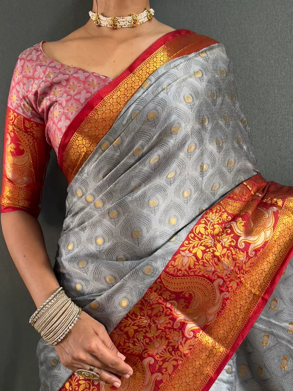 Grey_Timeless_Tapestry_Ready_To_Wear_Pure_Kanjivaram_Silk_Saree_With_Blouse_Piece_For_Women