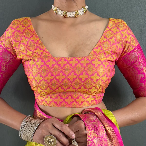 Lemon_Pink_Charming_Drapery_Ready_To_Wear_Pure_Kanjivaram_Silk_Saree_With_Blouse_Piece_For_Women
