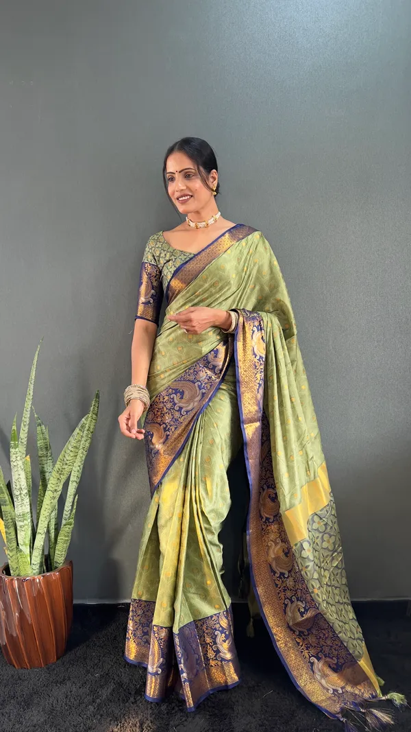 Pista_Luxurious_Drape_Ready_To_Wear_Pure_Kanjivaram_Silk_Saree_With_Blouse_Piece_For_Women