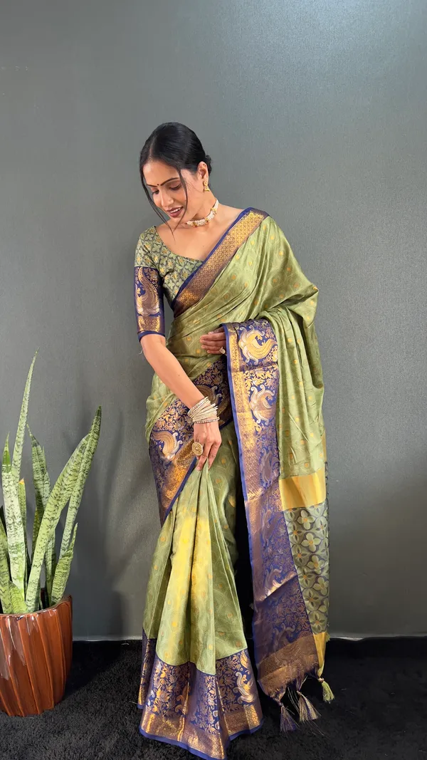 Pista_Luxurious_Drape_Ready_To_Wear_Pure_Kanjivaram_Silk_Saree_With_Blouse_Piece_For_Women
