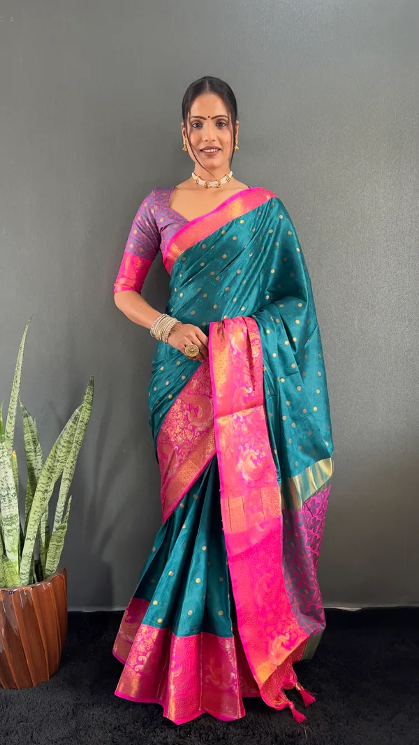 Aqua_Regal_Attire_Ready_To_Wear_Pure_Kanjivaram_Silk_Saree_With_Blouse_Piece_For_Women