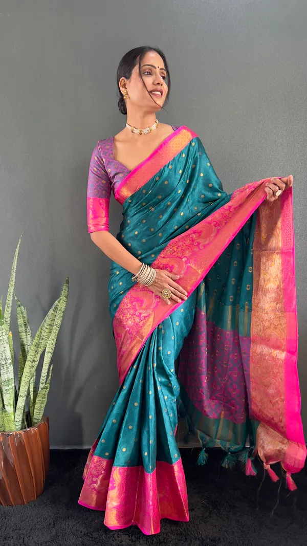 Aqua_Regal_Attire_Ready_To_Wear_Pure_Kanjivaram_Silk_Saree_With_Blouse_Piece_For_Women