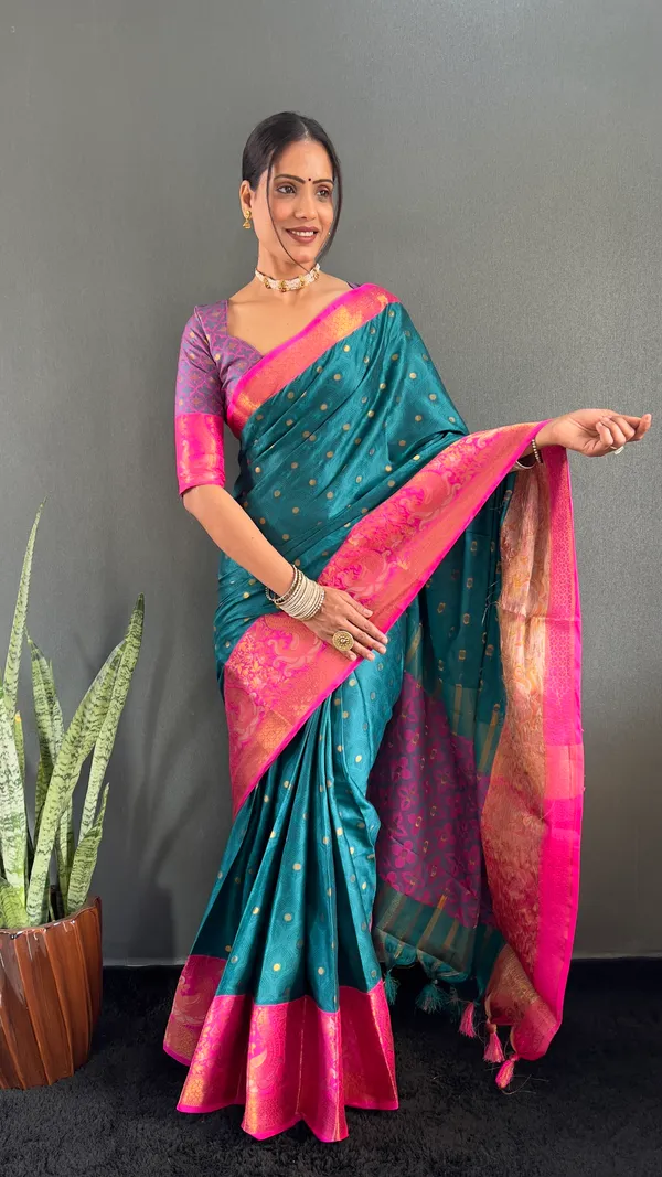 Aqua_Regal_Attire_Ready_To_Wear_Pure_Kanjivaram_Silk_Saree_With_Blouse_Piece_For_Women