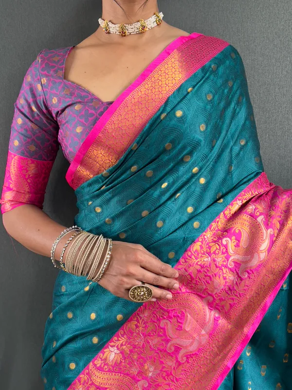 Aqua_Regal_Attire_Ready_To_Wear_Pure_Kanjivaram_Silk_Saree_With_Blouse_Piece_For_Women