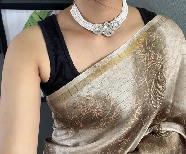 Chiku_Traditional_Attire_Ready_To_Wear_Pure_Linen_Silk_Saree_With_Bandhani_Pattern_Printed_Work_For_Women