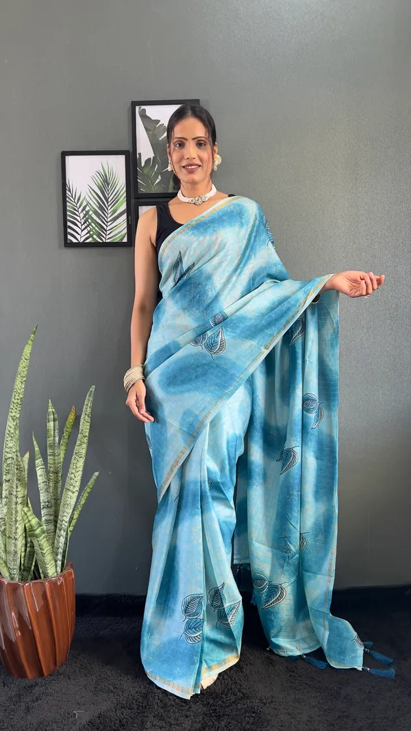 Sky_Indian_Ensemble_Ready_To_Wear_Pure_Linen_Silk_Saree_With_Bandhani_Pattern_Printed_Work_For_Women
