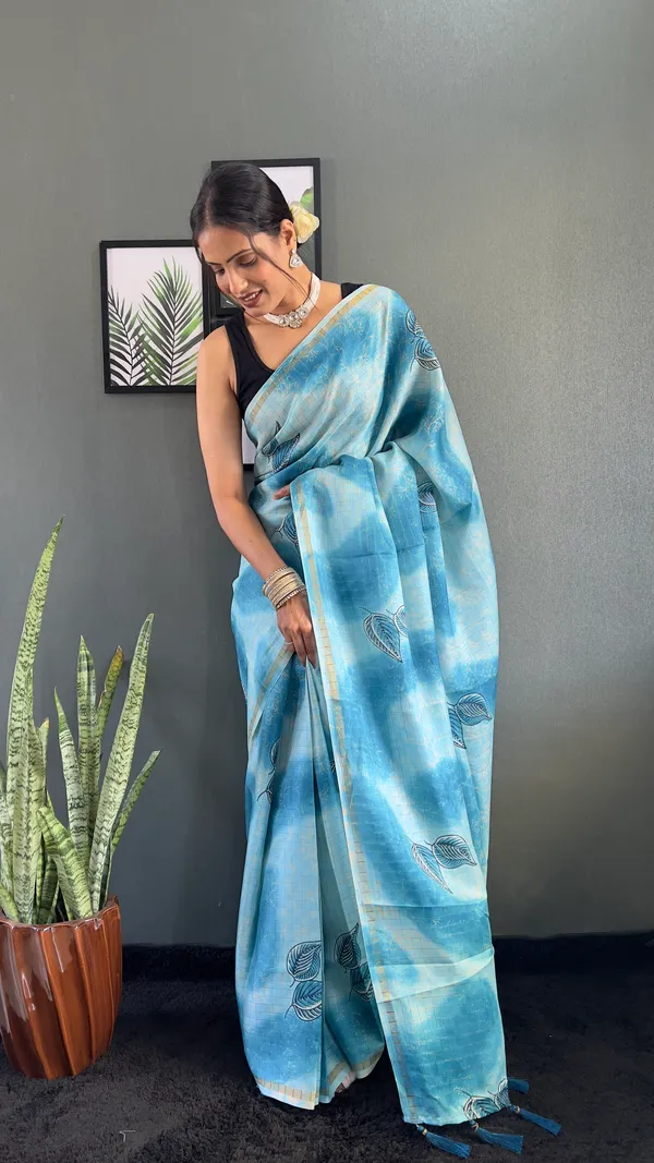 Sky_Indian_Ensemble_Ready_To_Wear_Pure_Linen_Silk_Saree_With_Bandhani_Pattern_Printed_Work_For_Women