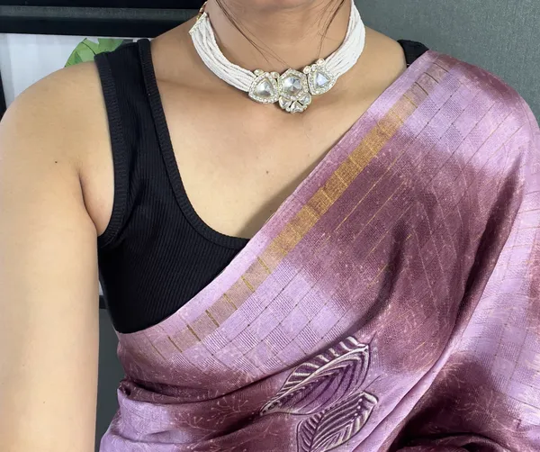 Wine_Cultural_Ready_To_Wear_Pure_Linen_Silk_Saree_With_Bandhani_Pattern_Printed_Work_For_Women
