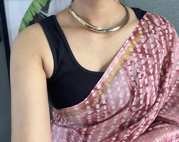 Peach_Festive_Robe_Ready_To_Wear_Pure_Linen_Silk_Saree_With_Bandhani_Pattern_Printed_Work_For_Women