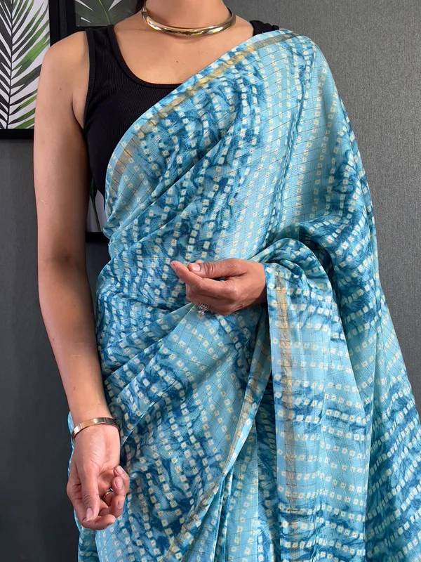 Sky_Indian_Ensemble_Ready_To_Wear_Pure_Linen_Silk_Saree_With_Bandhani_Pattern_Printed_Work_For_Women