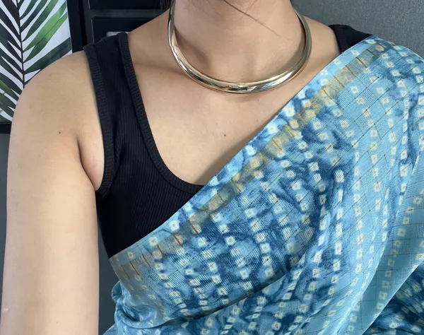 Sky_Indian_Ensemble_Ready_To_Wear_Pure_Linen_Silk_Saree_With_Bandhani_Pattern_Printed_Work_For_Women