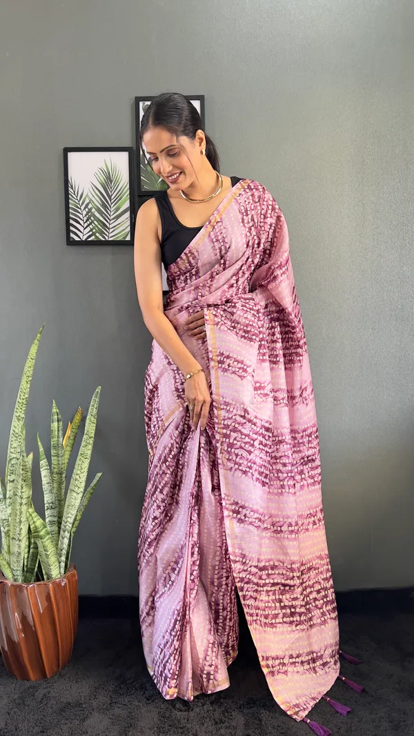 Wine_Cultural_Ready_To_Wear_Pure_Linen_Silk_Saree_With_Bandhani_Pattern_Printed_Work_For_Women
