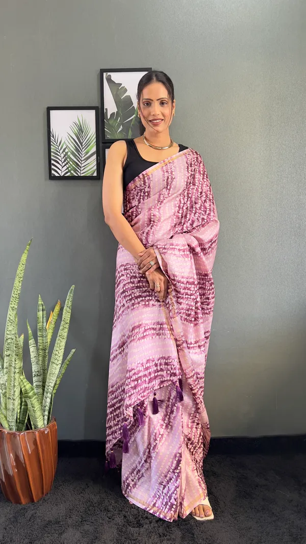 Wine_Cultural_Ready_To_Wear_Pure_Linen_Silk_Saree_With_Bandhani_Pattern_Printed_Work_For_Women