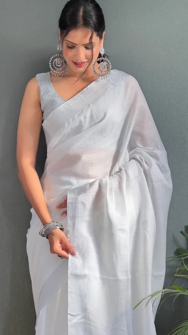 Grey_Ready_To_Wear_Pure_Khadi_Linen_Cotton_Silk_Saree_With_Blouse_Piece_For_Women