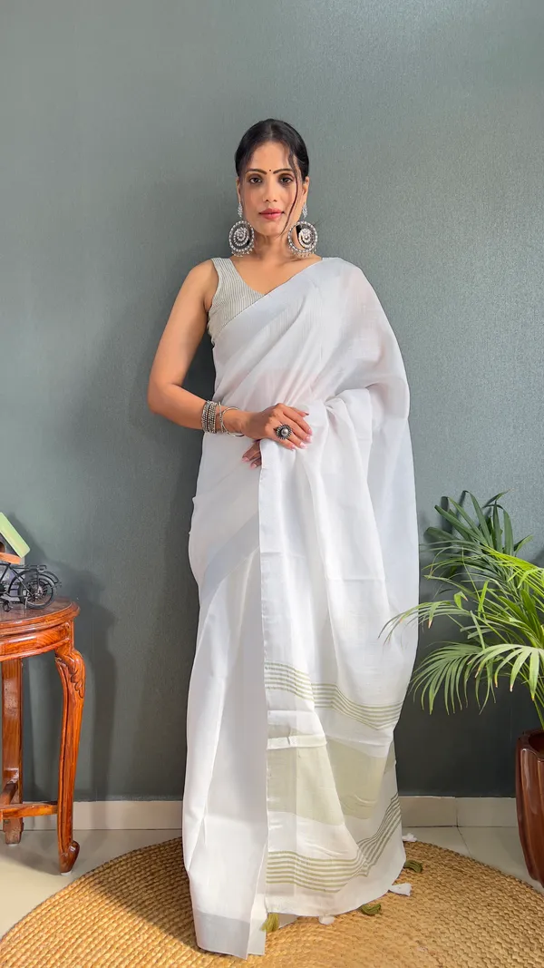 Mehendi_Ready_To_Wear_Pure_Khadi_Linen_Cotton_Silk_Saree_With_Blouse_Piece_For_Women