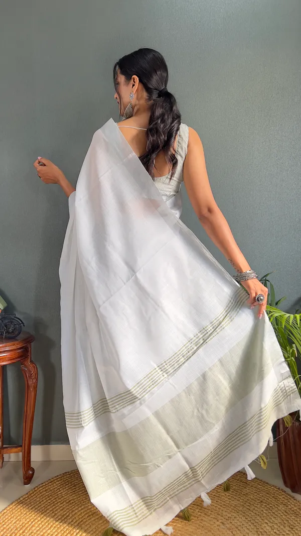 Mehendi_Ready_To_Wear_Pure_Khadi_Linen_Cotton_Silk_Saree_With_Blouse_Piece_For_Women