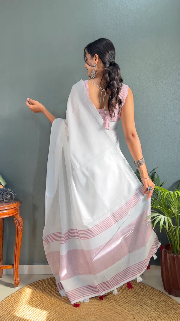 Red_Ready_To_Wear_Pure_Khadi_Linen_Cotton_Silk_Saree_With_Blouse_Piece_For_Women