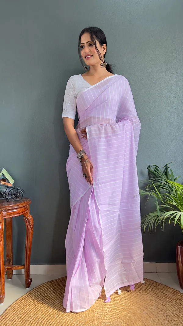 Lavendar_Ready_To_Wear_Pure_Khadi_Linen_Cotton_Silk_Saree_With_Blouse_Piece_For_Women
