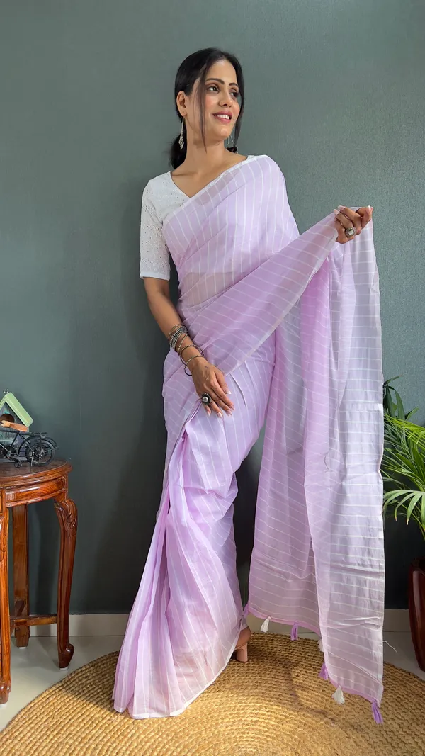 Lavendar_Ready_To_Wear_Pure_Khadi_Linen_Cotton_Silk_Saree_With_Blouse_Piece_For_Women