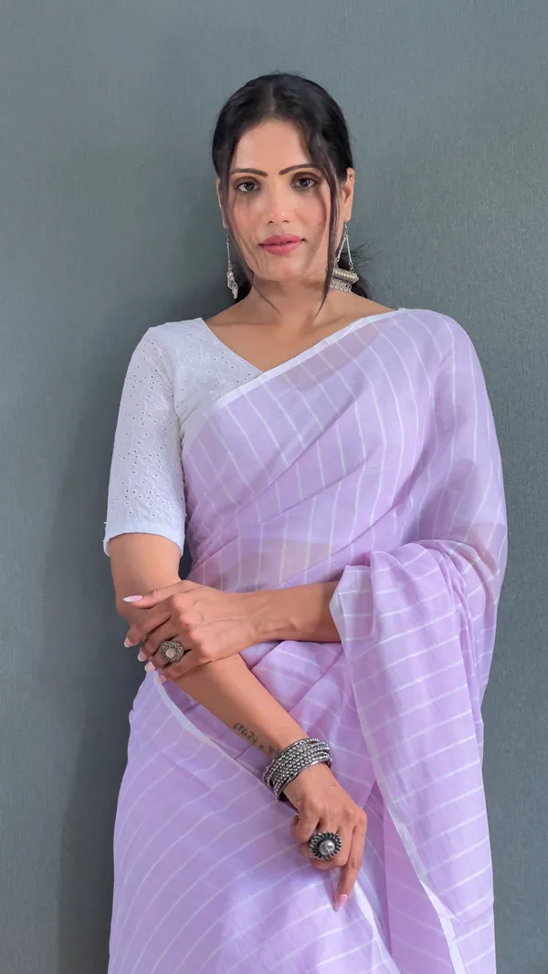 Lavendar_Ready_To_Wear_Pure_Khadi_Linen_Cotton_Silk_Saree_With_Blouse_Piece_For_Women