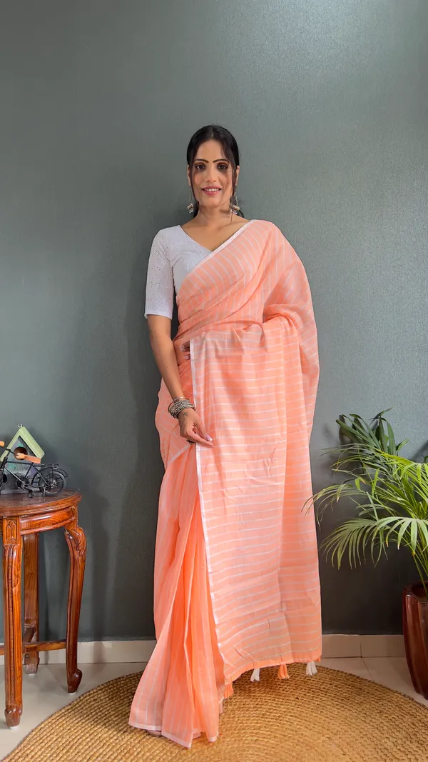 Orange_Ready_To_Wear_Pure_Khadi_Linen_Cotton_Silk_Saree_With_Blouse_Piece_For_Women