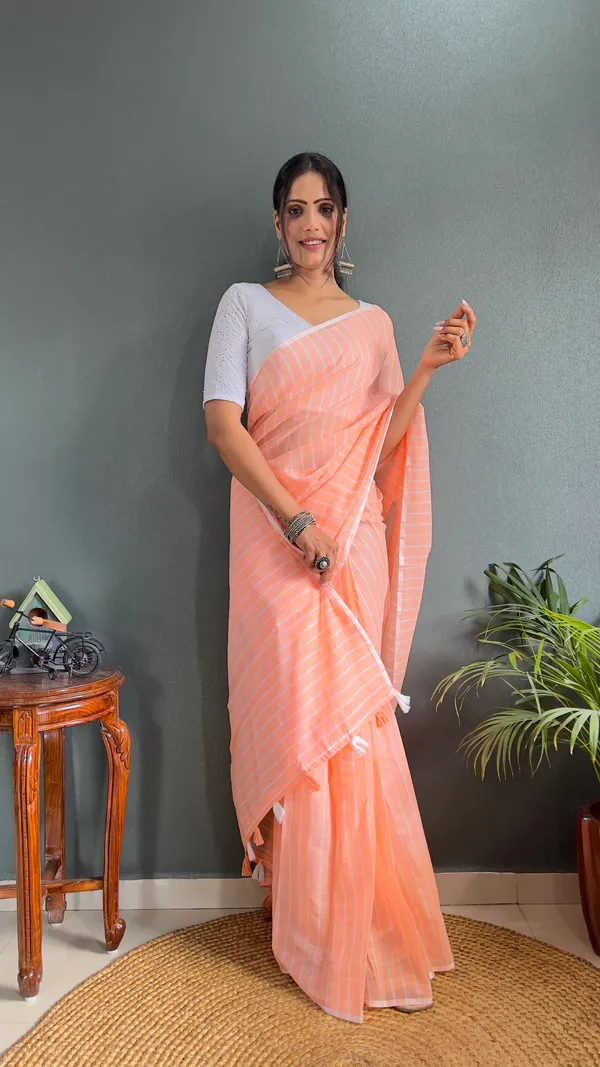 Orange_Ready_To_Wear_Pure_Khadi_Linen_Cotton_Silk_Saree_With_Blouse_Piece_For_Women