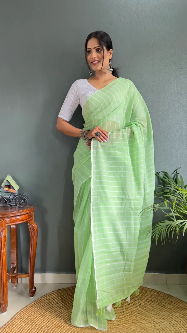Parrot_Ready_To_Wear_Pure_Khadi_Linen_Cotton_Silk_Saree_With_Blouse_Piece_For_Women