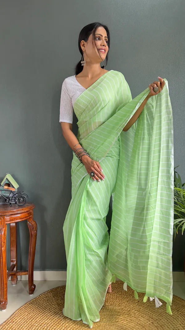 Parrot_Ready_To_Wear_Pure_Khadi_Linen_Cotton_Silk_Saree_With_Blouse_Piece_For_Women
