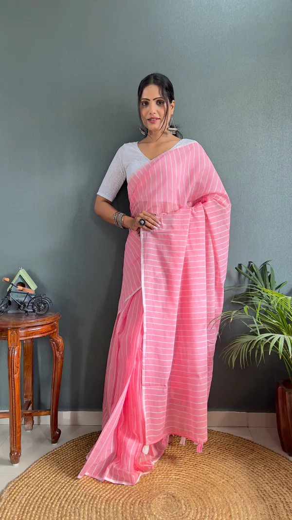 Pink_Ready_To_Wear_Pure_Khadi_Linen_Cotton_Silk_Saree_With_Blouse_Piece_For_Women